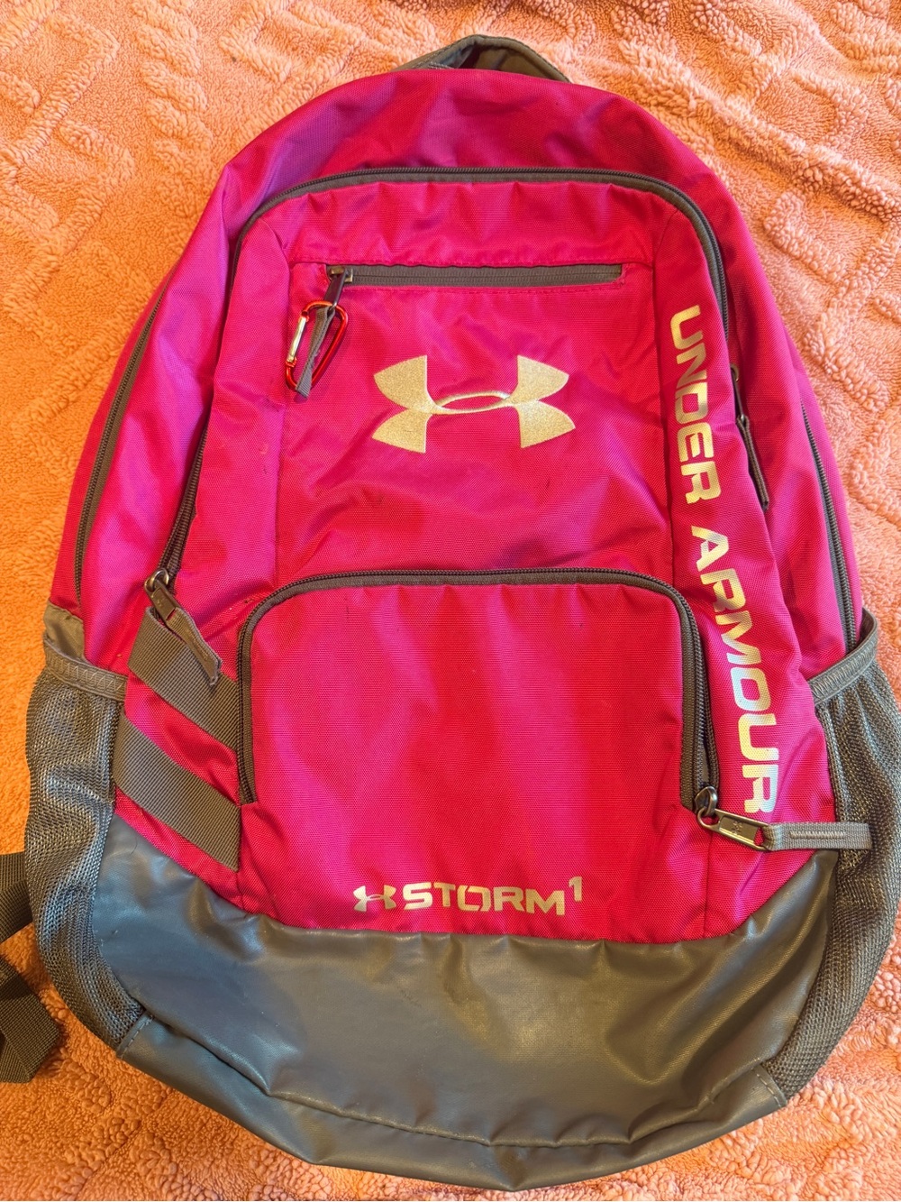 Under Armour Storm 1 Backpack Pink Gray Water Resistant School Travel Bag